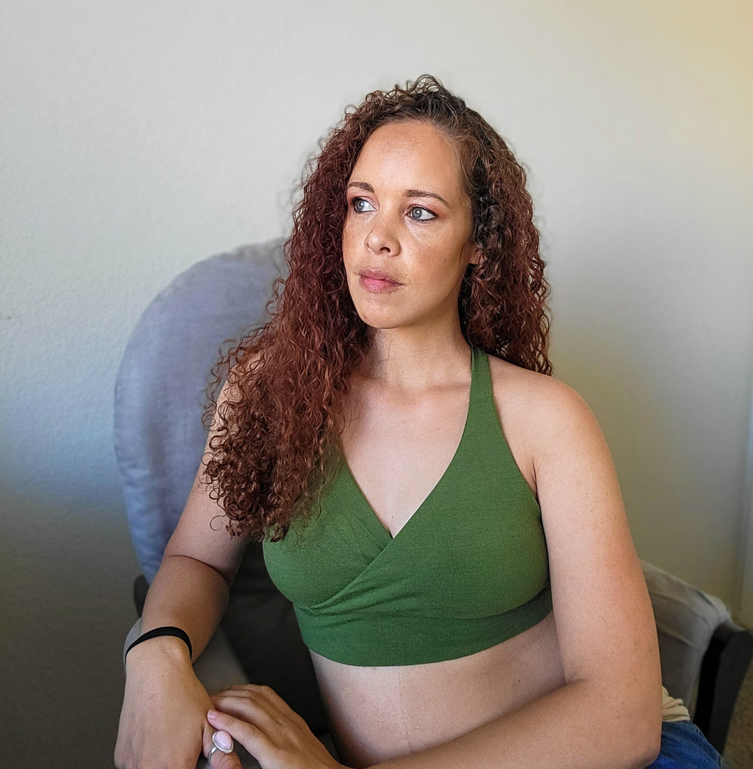 double overlap bra in juniper green